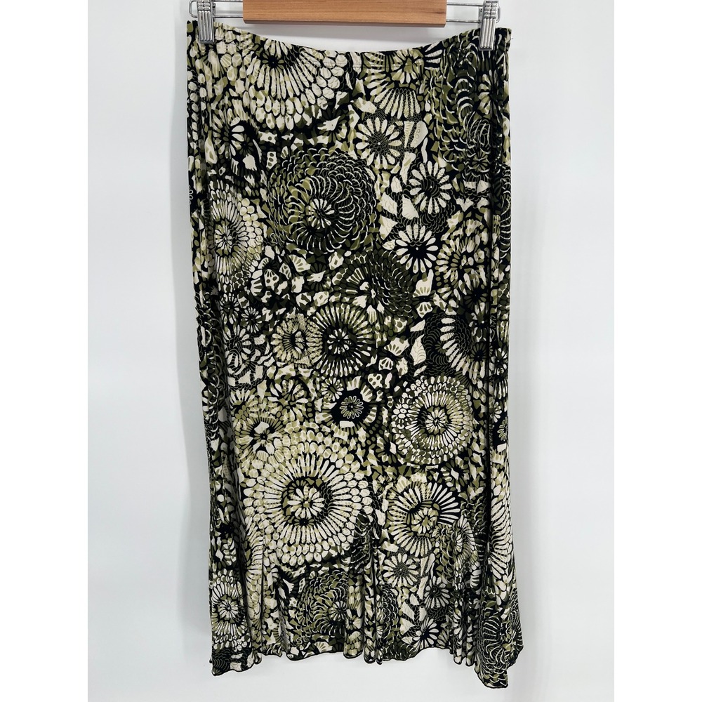 Saint Tropez West Olive Green Floral Mandala Maxi Skirt XL Made in USA Stretch